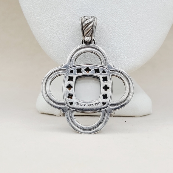 David Yurman Renaissance White Agate Diamond Pendant Enhancer With Gold - Picture 15 of 16